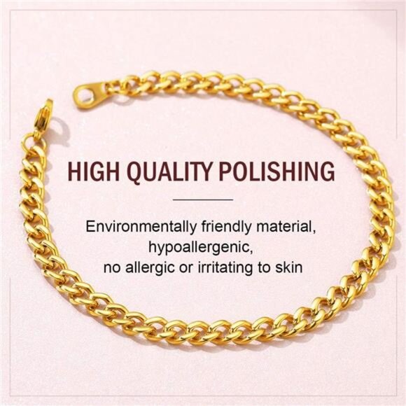 18K Gold Plated Stainless Steel Chain Bracelet  Men/Women Chunky Link 5mm Width - Picture 2 of 4